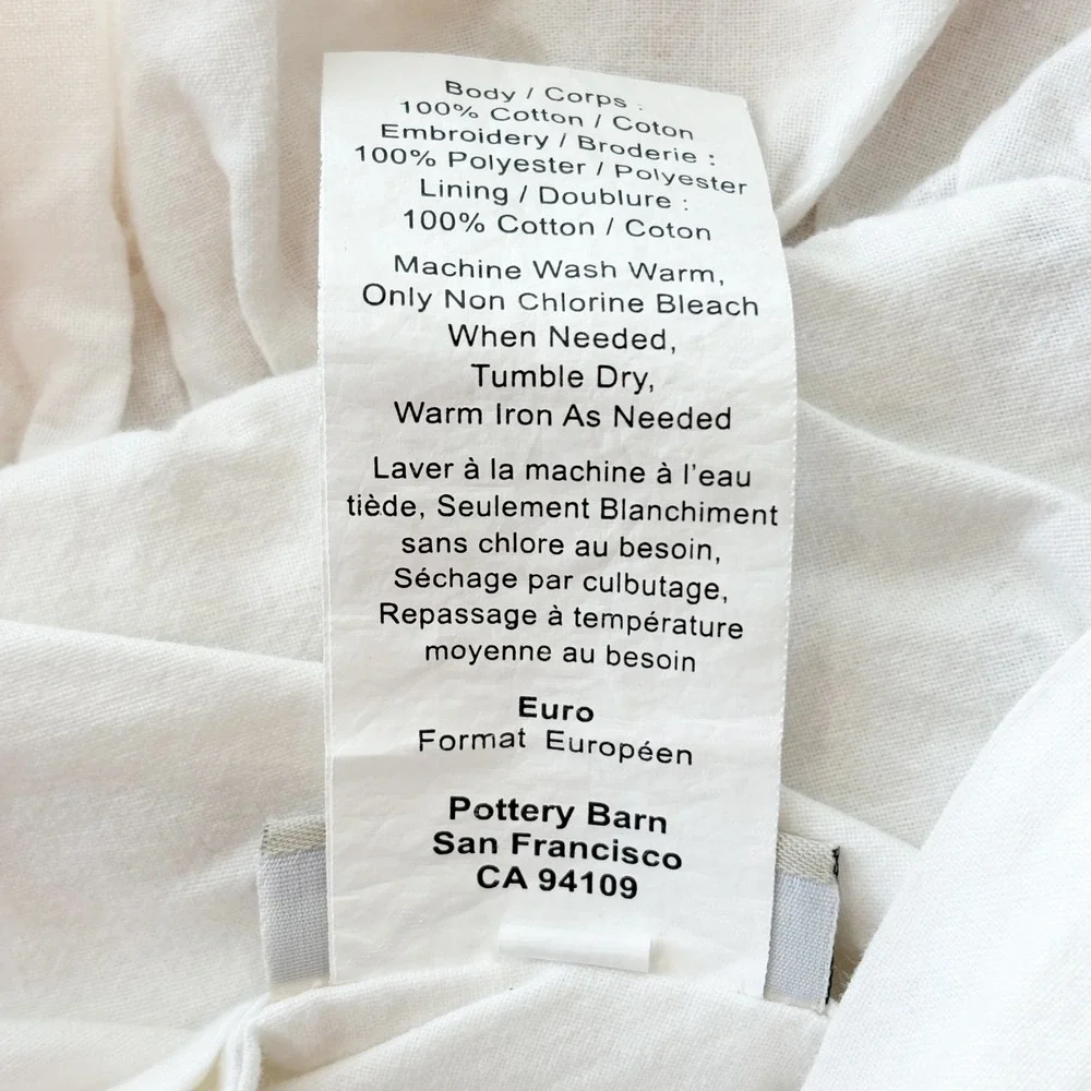 Pottery Barn Queen Duvet Set Embroidered Floral Ruffle 2 Euro Pillow Shams